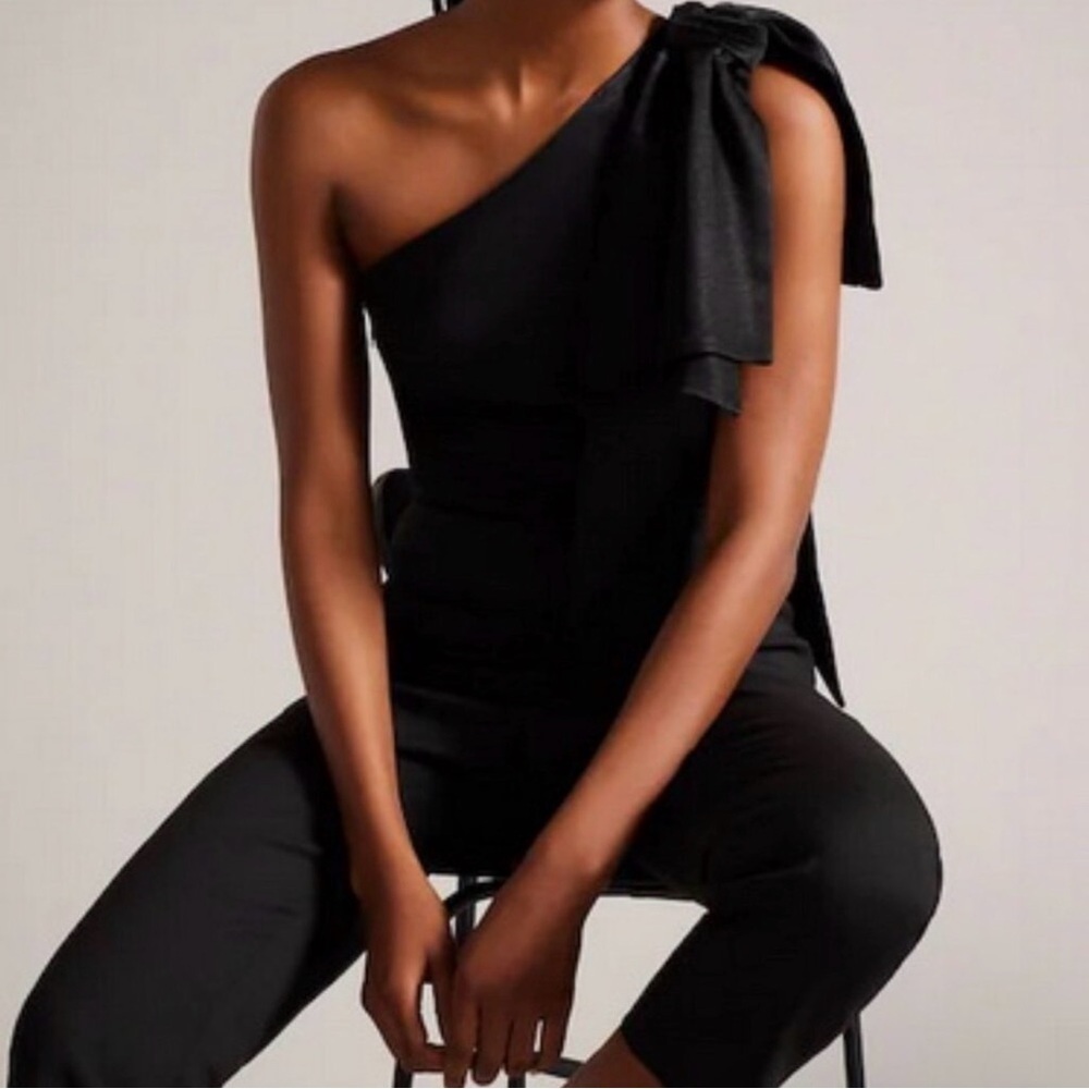 Ted Baker Black Orliie Bow Trim One Shoulder Jumpsuit